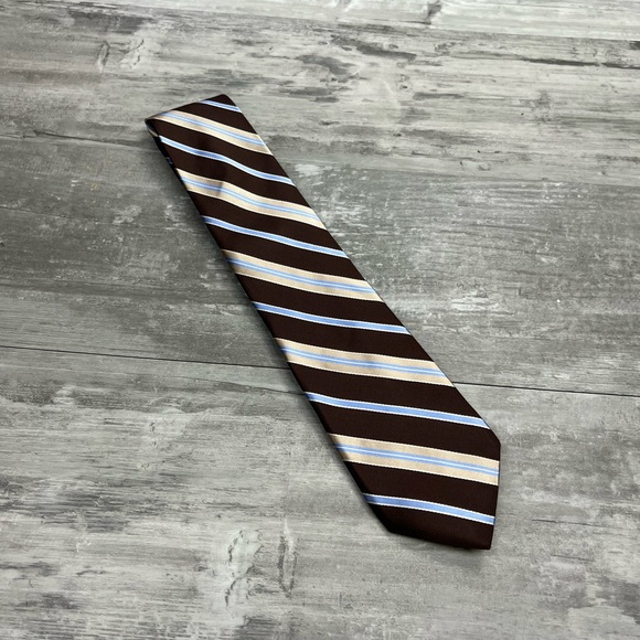 Nordstrom NWT Brown w/ Tan & Blue Stripe Silk Tie - Picture 2 of 5